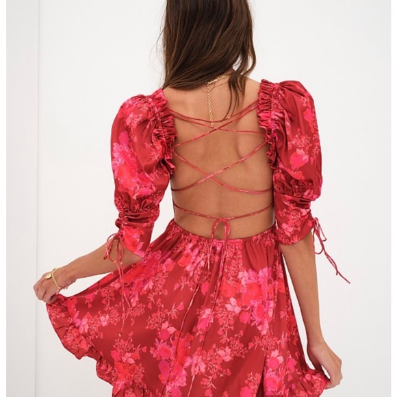 For Love & Lemons Alia Mini Red Floral Dress Size S Small - Picture 2 of 3